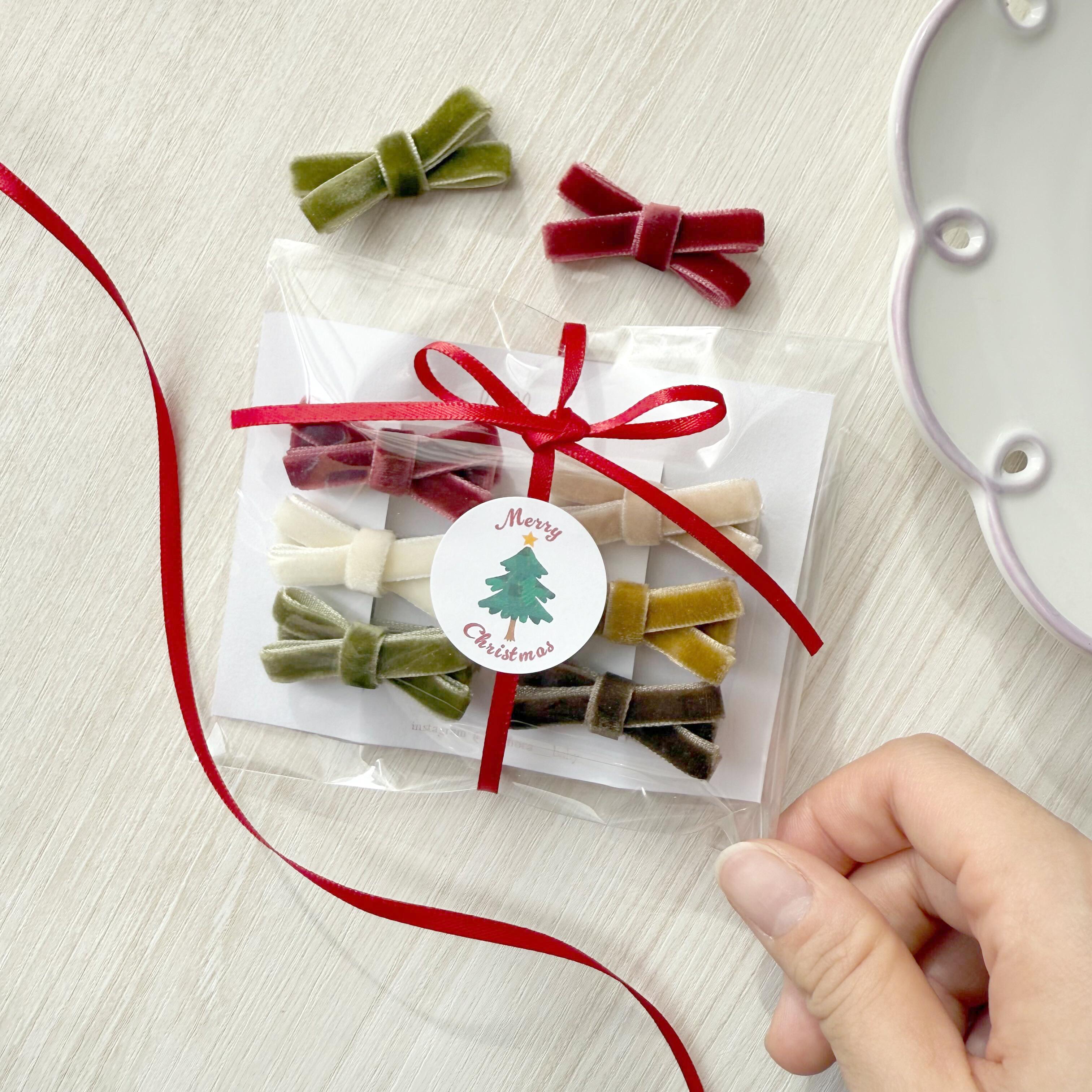 クリスマス限定ラッピング＊ベロアリボン ヘアクリップ 6点セット｜上品おしゃれなギフトにおすすめ　ベビー＆キッズ1枚目の画像