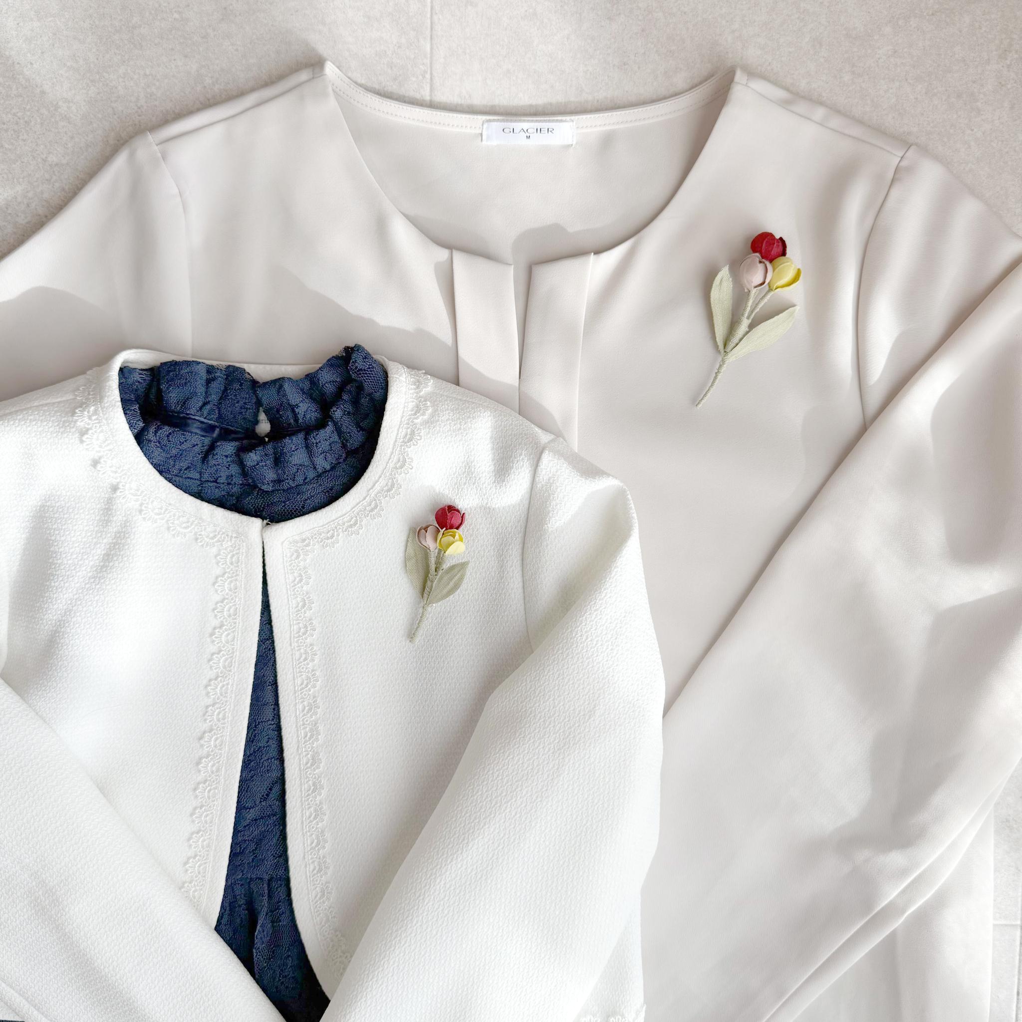 親子でお揃い チューリップの花束｜布花ブローチ　卒園・卒業／入園・入学式に　小ぶりでナチュラルなコサージュ　シンプル1枚目の画像