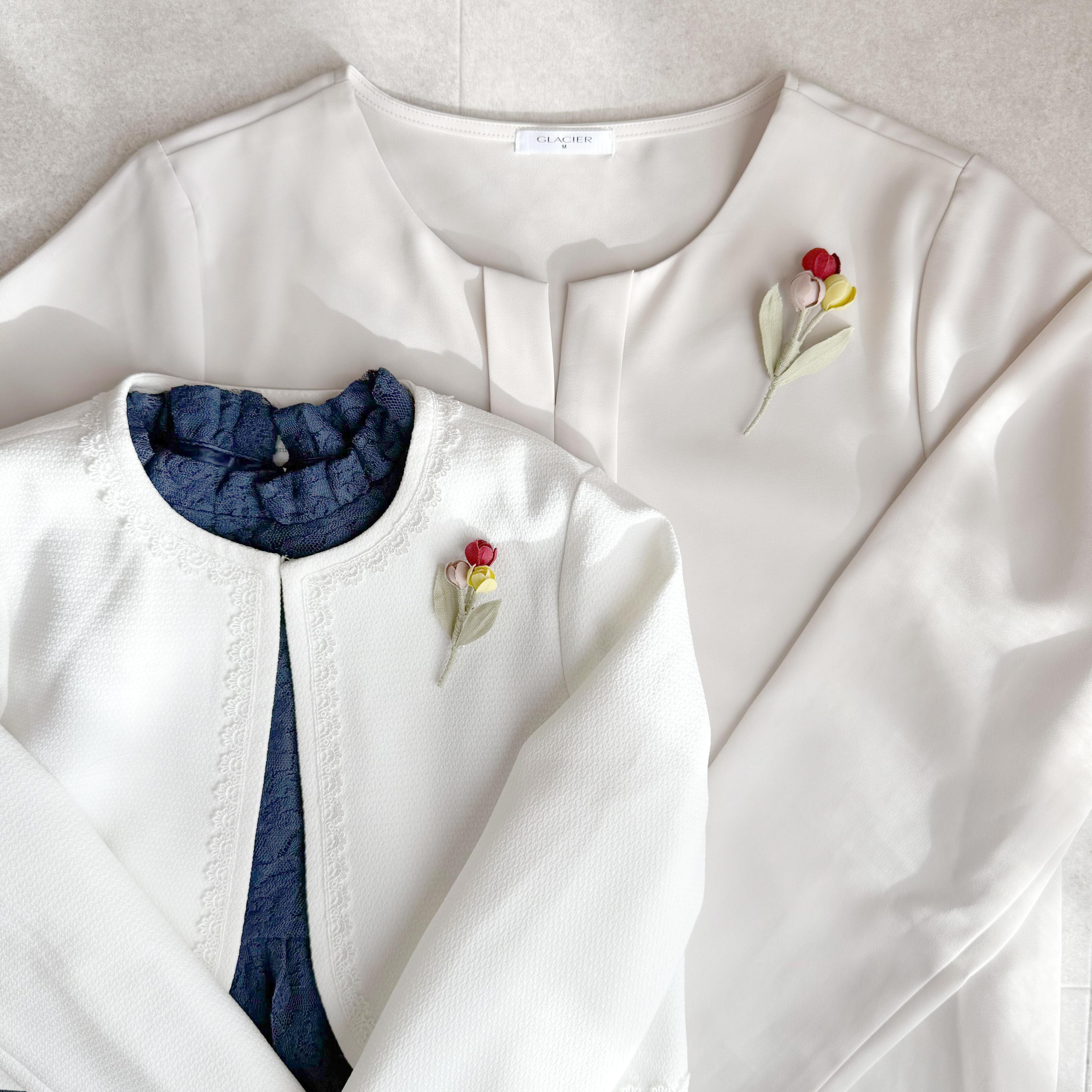 親子でお揃い チューリップの花束｜布花ブローチ　卒園・卒業／入園・入学式に　小ぶりでナチュラルなコサージュ　シンプル1枚目の画像