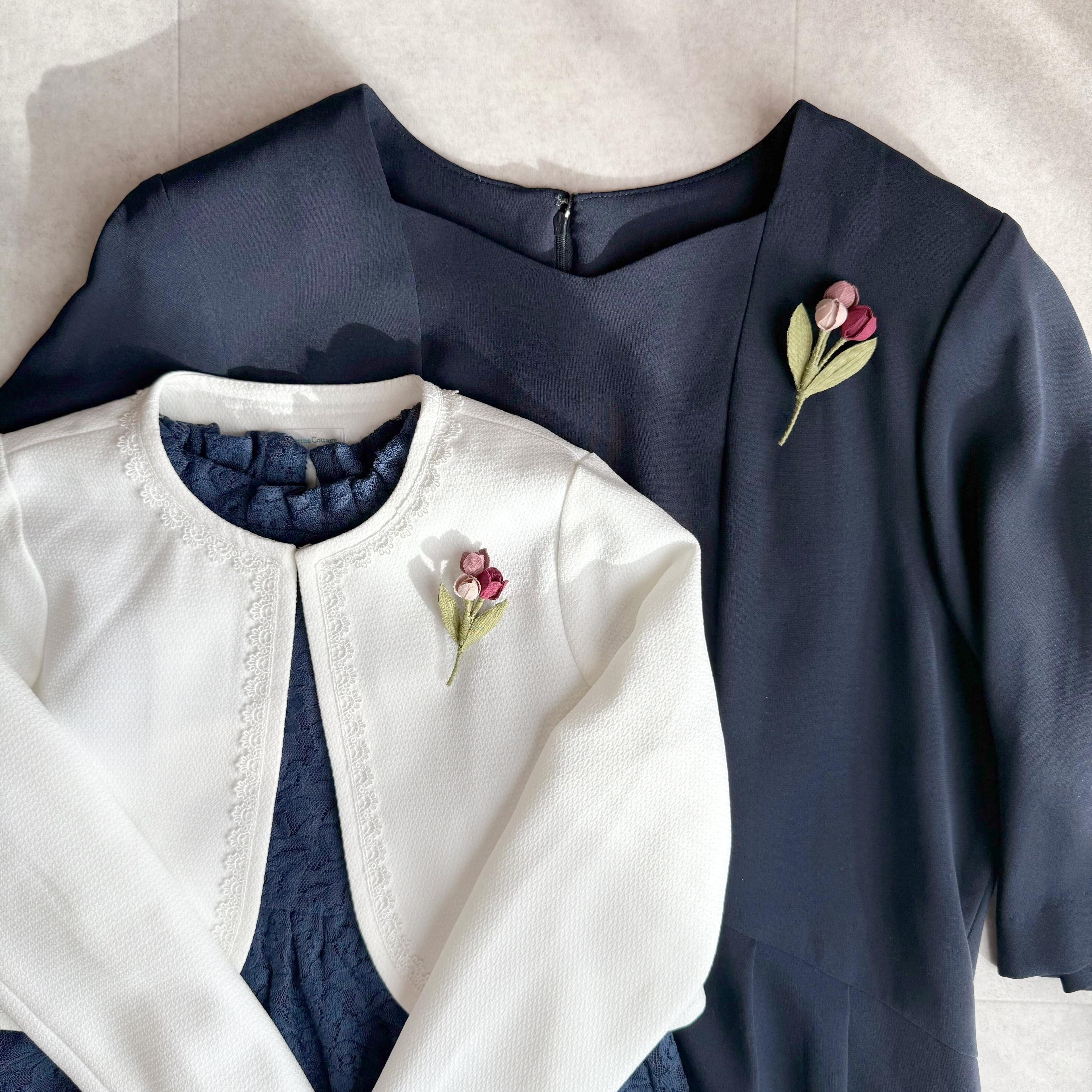 親子でお揃い チューリップの花束｜布花ブローチ　卒園・卒業／入園・入学式に　小ぶりでナチュラルなコサージュ　シン1枚目の画像